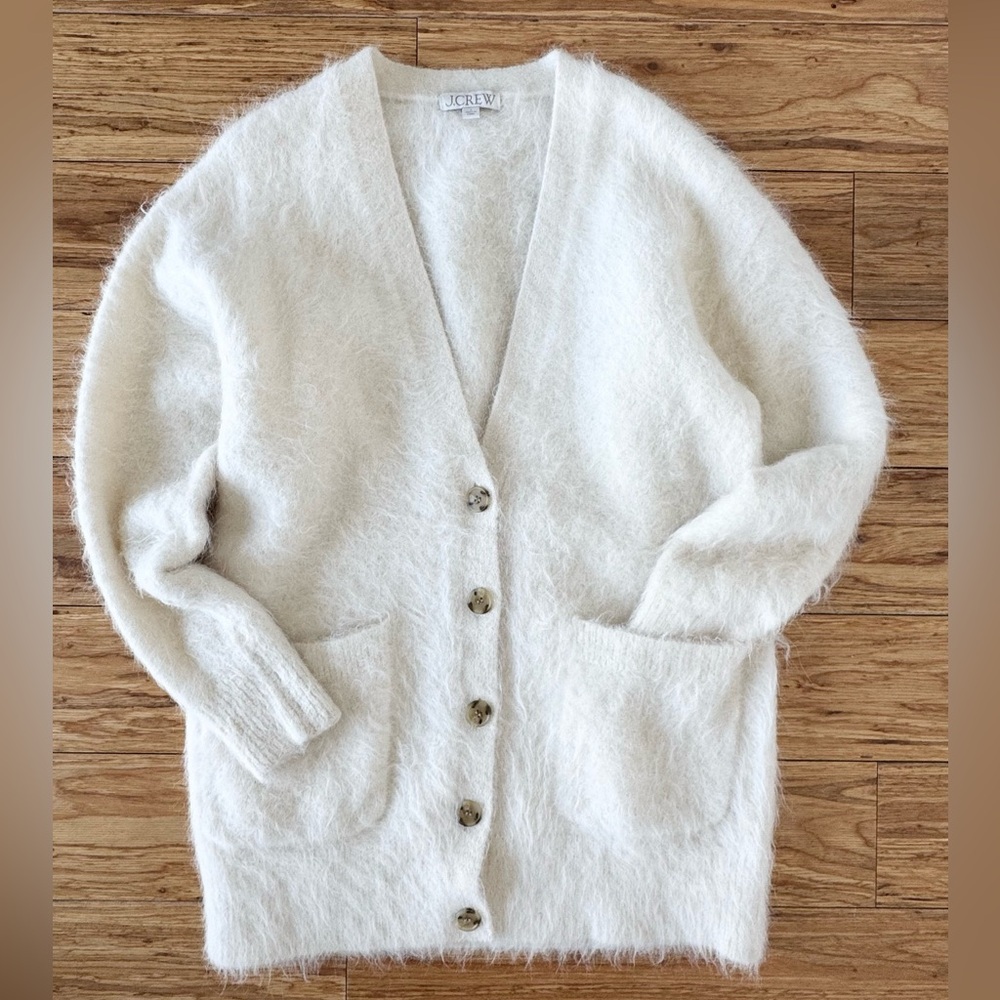 J. Crew Women's Cream Fuzzy Cardigan